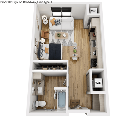 Floor plan for studio, 1 bath, 520 sqft